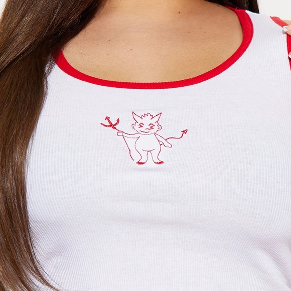 Bad For You PJ Boyshort Set - Red/White - Picture 4 of 5